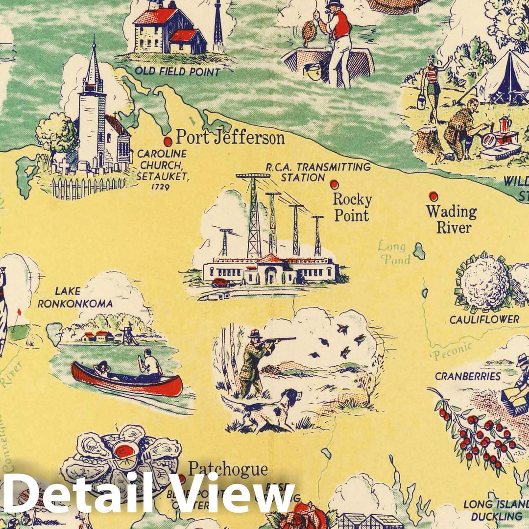 Historic Map - Recreation and Romance on Long Island. 1933 - Vintage Wall Art