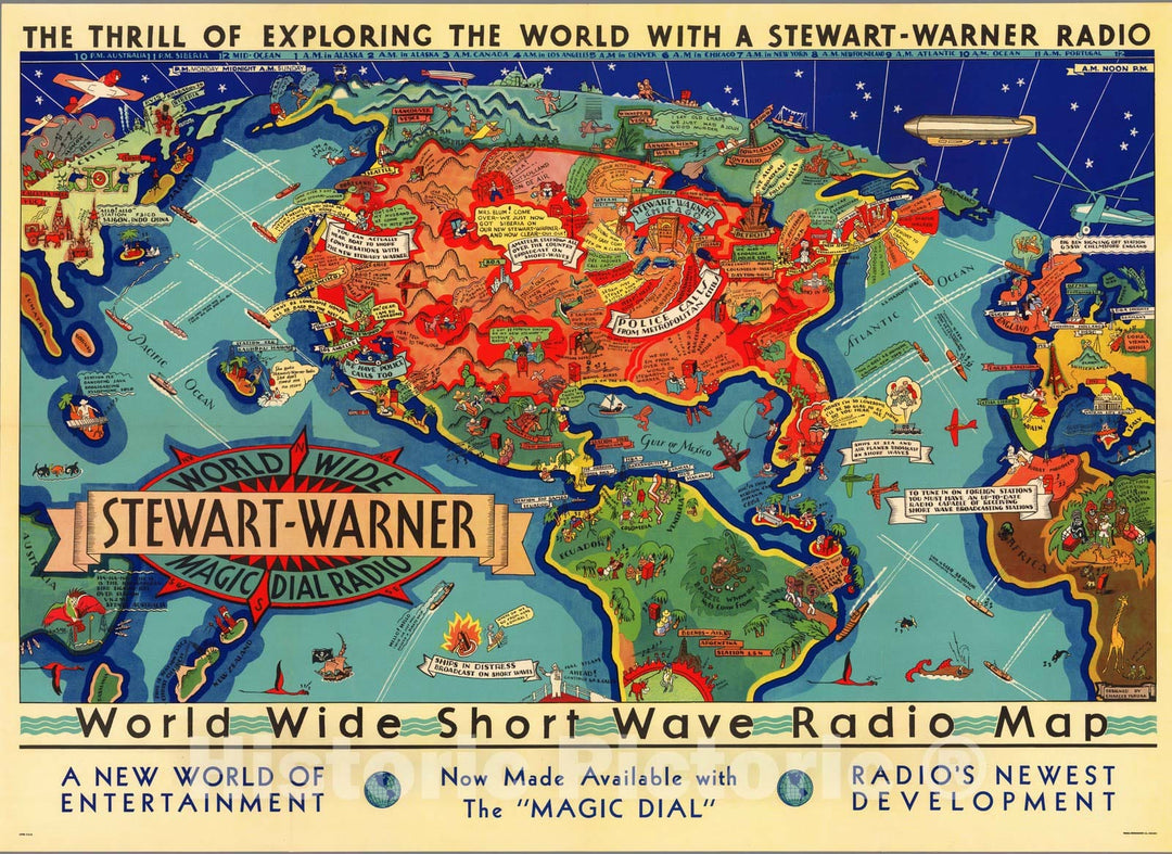 Historic Map : World Wide Short Wave Radio Map, 1932 - Vintage Wall Art