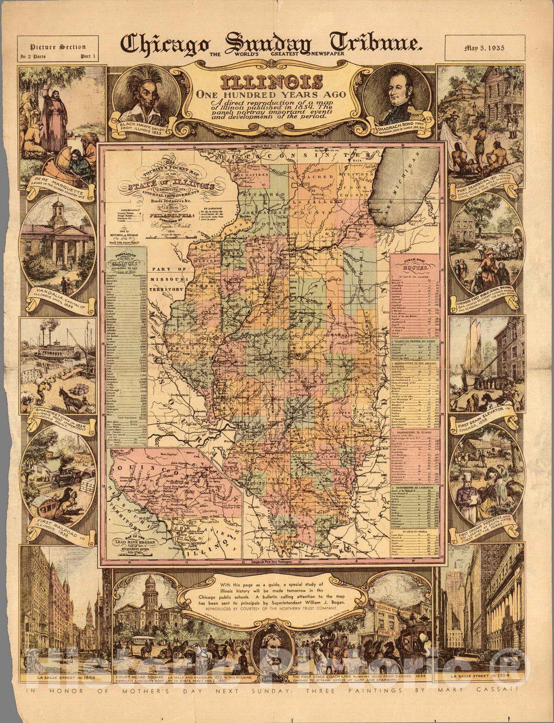 Historic Map - The tourist's pocket map of the State of Illinois, 1935 - Vintage Wall Art