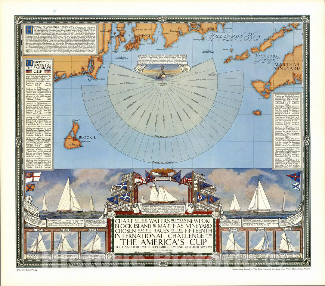 Historic Map - Fifteenth International Challenge for the America's Cup, 1934 1934 - Vintage Wall Art