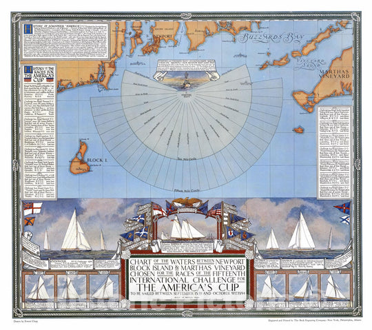 Historic Map - Fifteenth International Challenge for the America's Cup, 1934 1934 - Vintage Wall Art