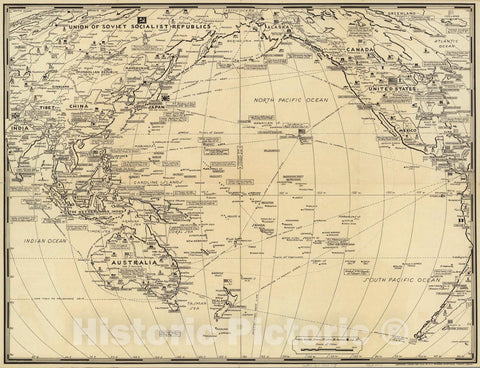 Historic Map : Naval bases, British, U.S.A, Russian and Japanese. Stanley turner, 44 1944 - Vintage Wall Art