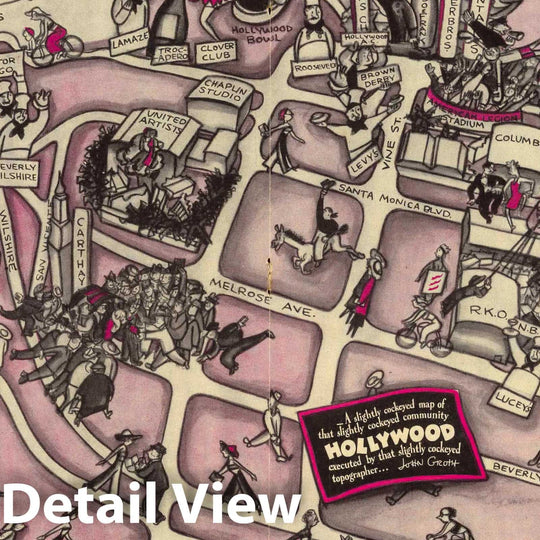 Historic Map : A slightly cockeyed map of that slightly cockeyed community, Hollywood, 1937 - Vintage Wall Art