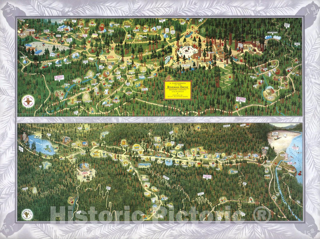Historic Map - Pocket Map, A cartograph of the Bohemian Grove, Sonoma County, California 1952 - Vintage Wall Art