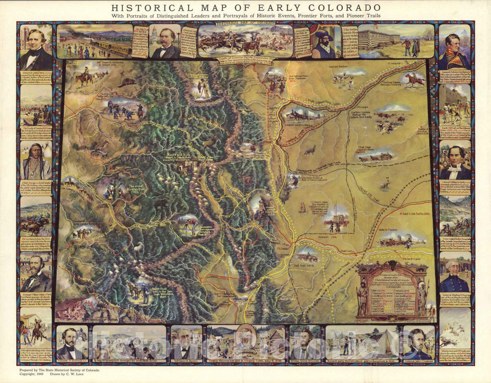 Historic Map - Historical map of early Colorado, 1949 - Vintage Wall Art