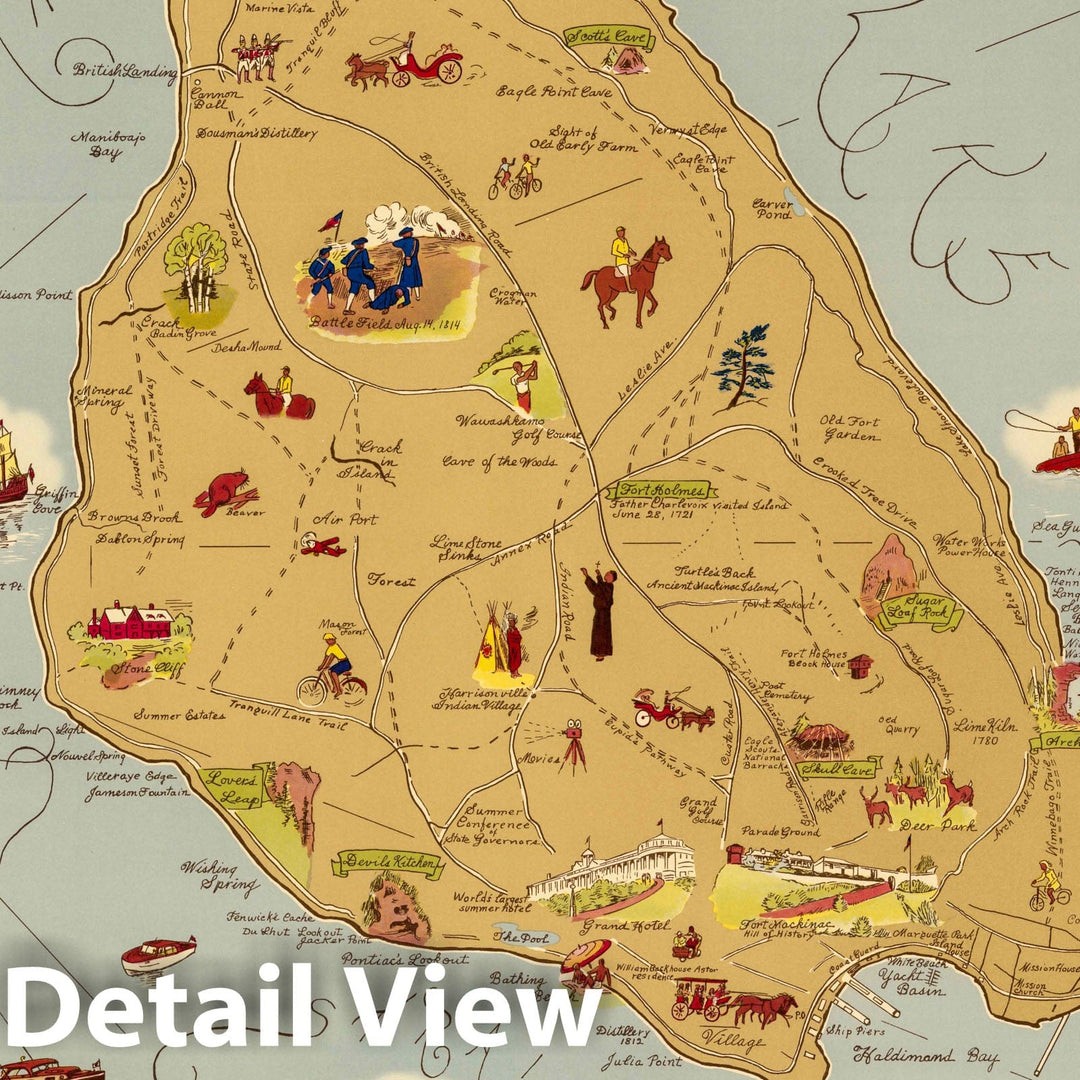 Historic Map : Mackinac Most Historic Spot in Michigan 1955 - Vintage Wall Art