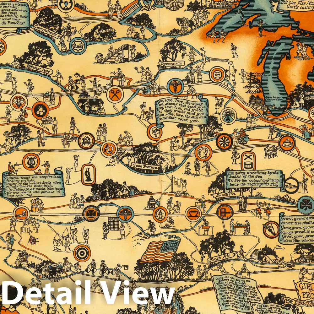 Historic Map : Highways and byways of Girl Scouting. Girl Scouts Inc. 1927 - Vintage Wall Art