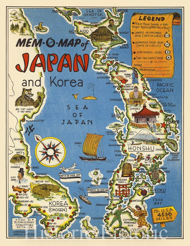 Historic Map : Mem-O-Map of Japan and Korea, 1946 - Vintage Wall Art