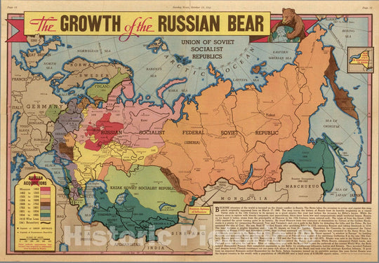 Historic Map : The growth of the Russian Bear 1941 - Vintage Wall Art