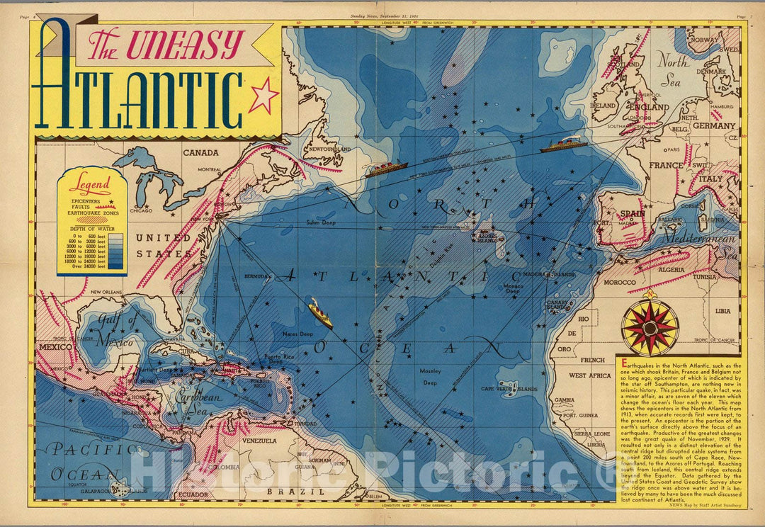 Historic Map : The uneasy Atlantic 1941 - Vintage Wall Art