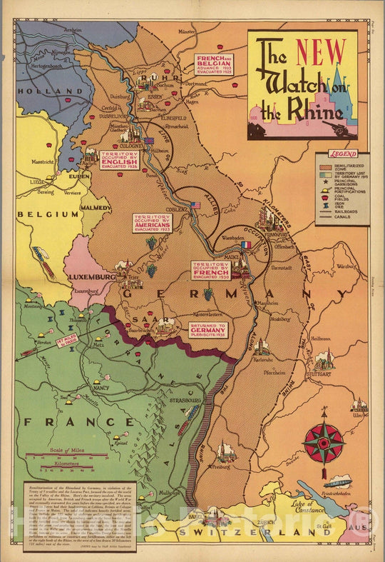 Historic Map : The new watch on the Rhine 1936 - Vintage Wall Art