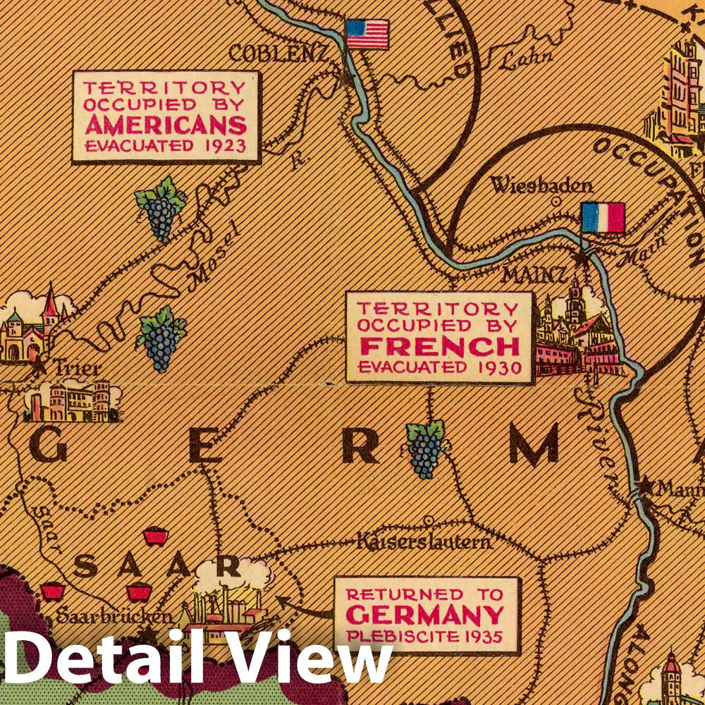 Historic Map : The new watch on the Rhine 1936 - Vintage Wall Art