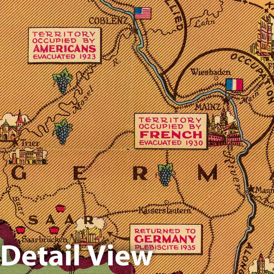 Historic Map : The new watch on the Rhine 1936 - Vintage Wall Art