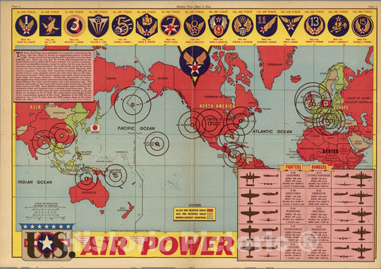 Historic Map : U.S. Air power 1944 - Vintage Wall Art