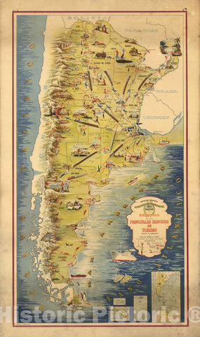 Historic Map : Argentina, Republica Argentina. Ministerio de Transportes de la Nacion 1946 , Vintage Wall Art