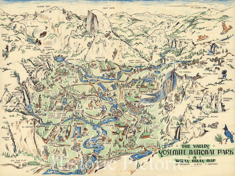 Historic Map : Pocket Map, High Sierra country surrounds Yosemite Valley 1946 - Vintage Wall Art