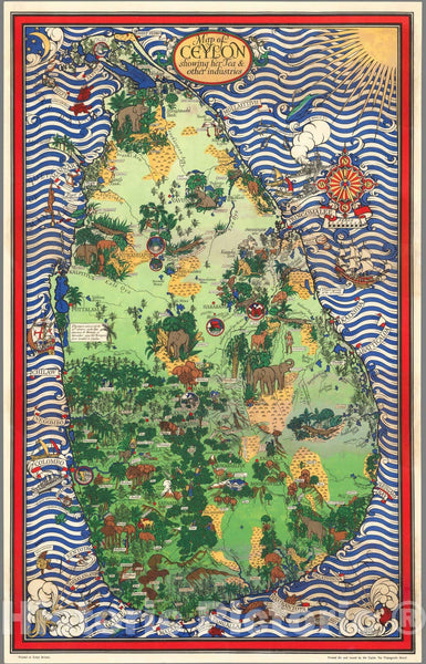 Historic Map : Map of Ceylon, showing her Tea & other industries, 1933 ...