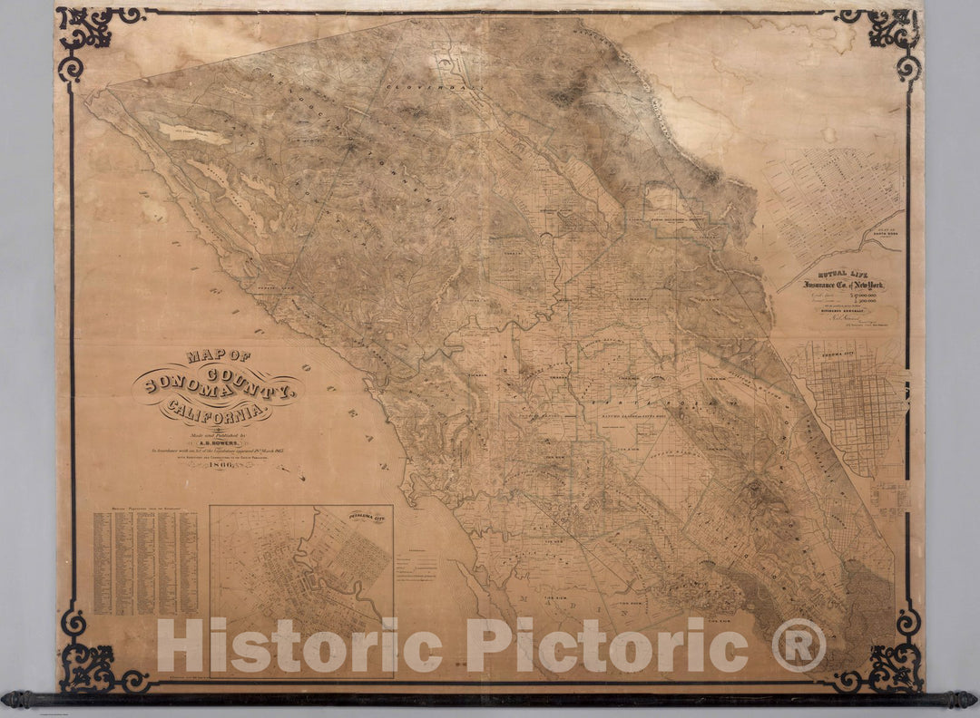 Historic Map : Map of Sonoma County California, 1866 - Vintage Wall Art