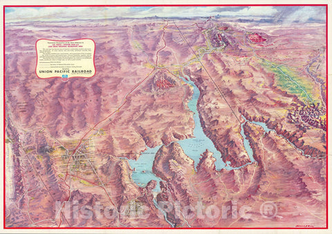 Historic Map : Pocket Map, Panoramic Perspective of the Area Adjacent to Hoover Dam and Lake Mead Recreational Area 1962 - Vintage Wall Art