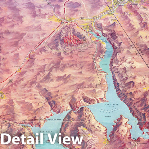Historic Map : Pocket Map, Panoramic Perspective of the Area Adjacent to Hoover Dam and Lake Mead Recreational Area 1962 - Vintage Wall Art