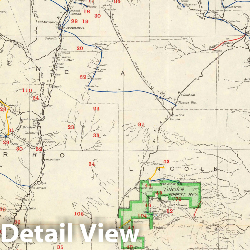 Historic Map : Post route map of the territory of New Mexico, 1902 - Vintage Wall Art