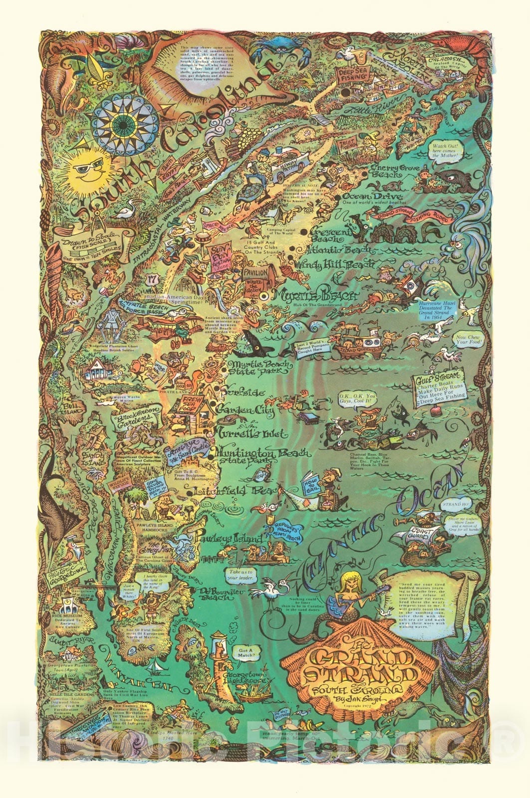 Historic Map - The Grand strand : South Carolina. By Jak Smyrl 1972 - Vintage Wall Art