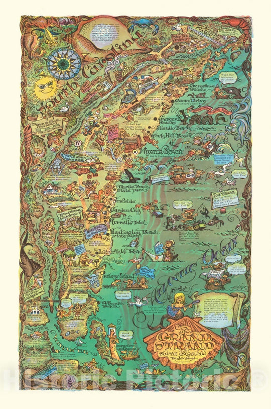 Historic Map - The Grand strand : South Carolina. By Jak Smyrl 1972 - Vintage Wall Art