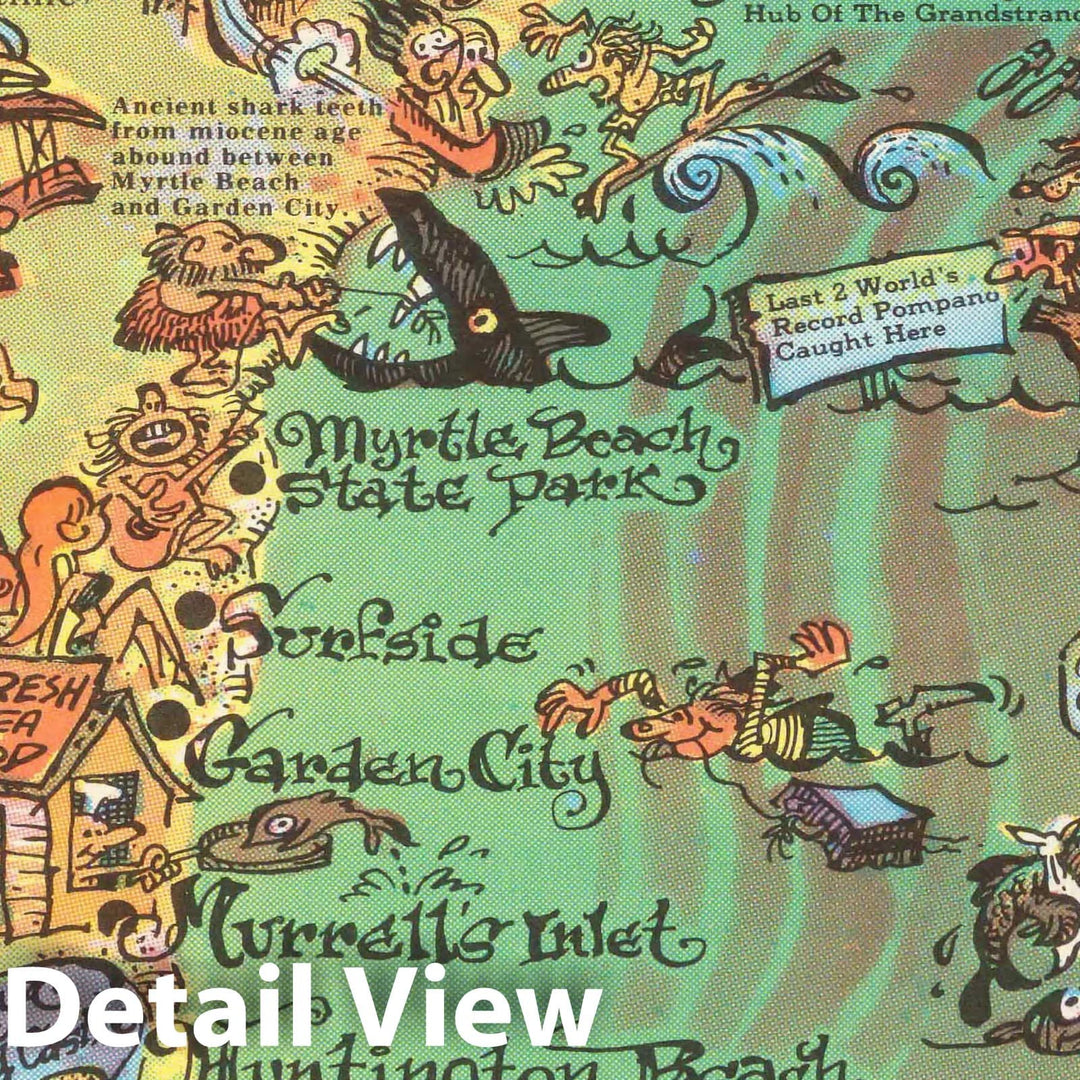Historic Map - The Grand strand : South Carolina. By Jak Smyrl 1972 - Vintage Wall Art