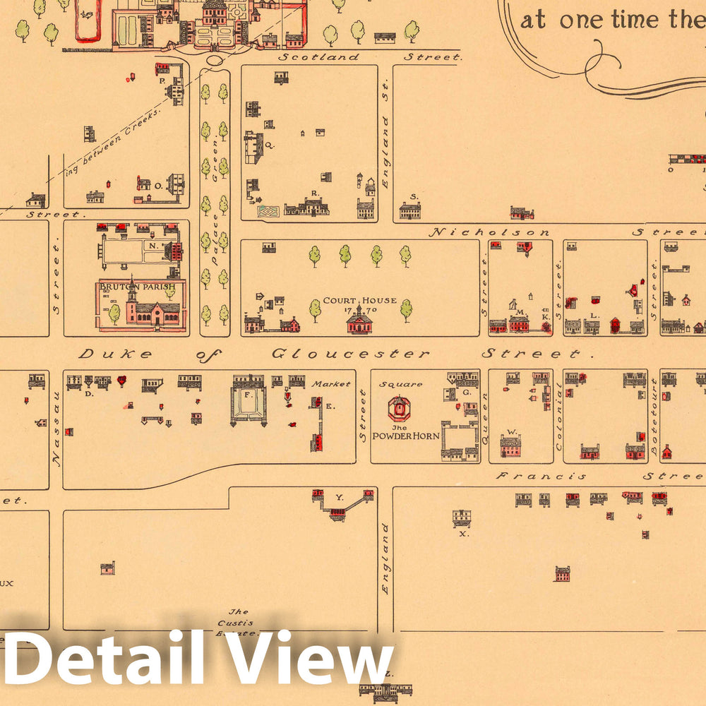 Historic Map : A true map of the town of Williamsburg :Incorporated, 1722 - Vintage Wall Art