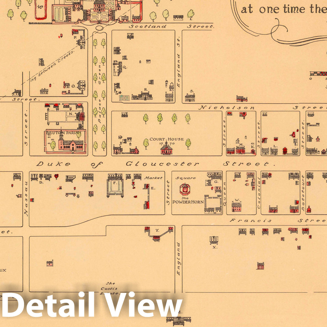 Historic Map : A true map of the town of Williamsburg :Incorporated, 1722 - Vintage Wall Art