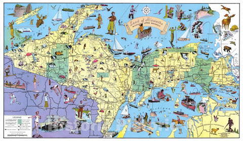 Historic Map - Land of Hiawatha, Michigan's Upper Peninsula 1935 - Vintage Wall Art