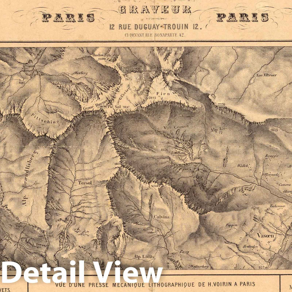 Historic Map : Advertisement, Etablissement Topographique et Geographique Erhard Schieble Graveur 1865 - Vintage Wall Art