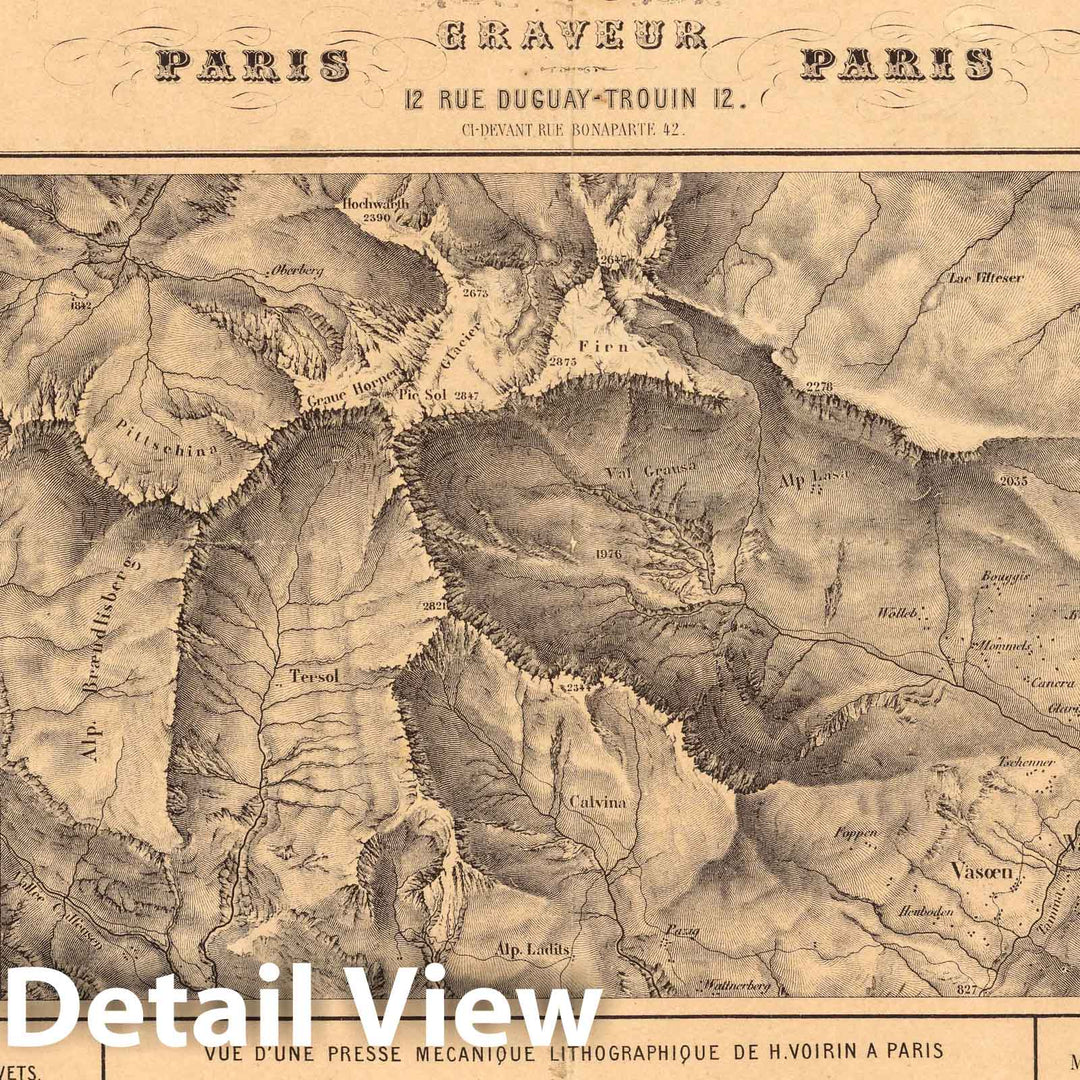 Historic Map : Advertisement, Etablissement Topographique et Geographique Erhard Schieble Graveur 1865 - Vintage Wall Art