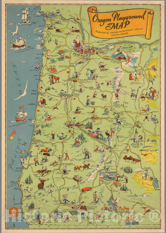 Historic Map : Oregon playground map, 1936 - Vintage Wall Art
