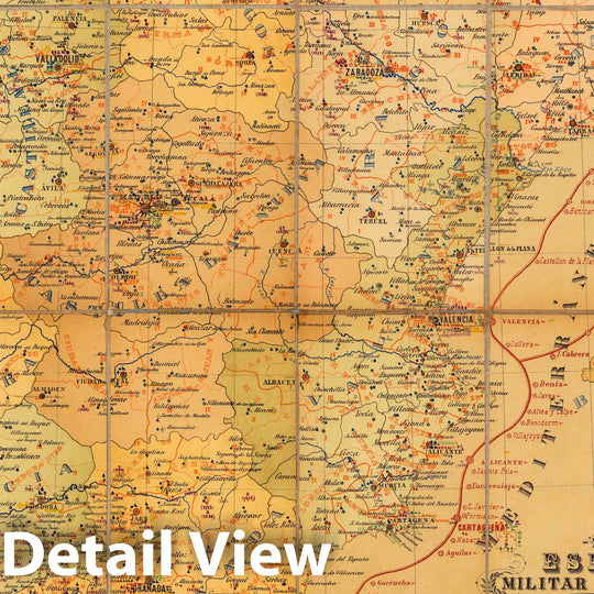 Historic Map : Spain, Case Map, Espana Military y Maritima 1880 , Vintage Wall Art
