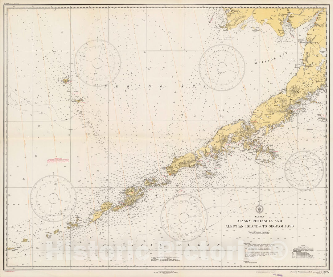Historic Map : Alaska Peninsula and Aleutian Islands to Seguam Pass. U.S.C & G.S. 8802 1943 - Vintage Wall Art