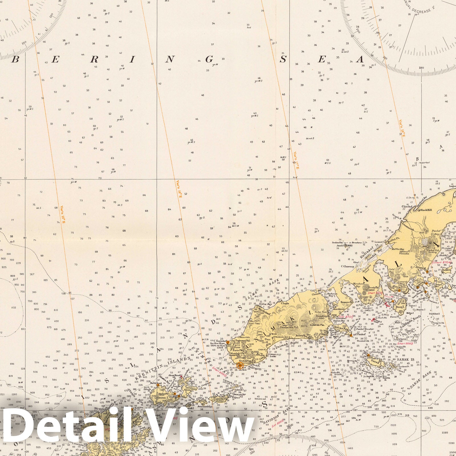 Historic Map : Alaska Peninsula and Aleutian Islands to Seguam Pass. U.S.C & G.S. 8802 1943 - Vintage Wall Art