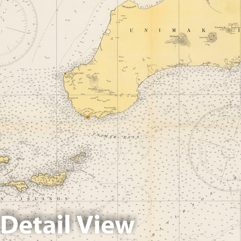 Historic Map : Alaska - Aleutian Islands : Unimak and Akutan Passes and approaches. U.S.C. & G.S. 8860 1942 - Vintage Wall Art