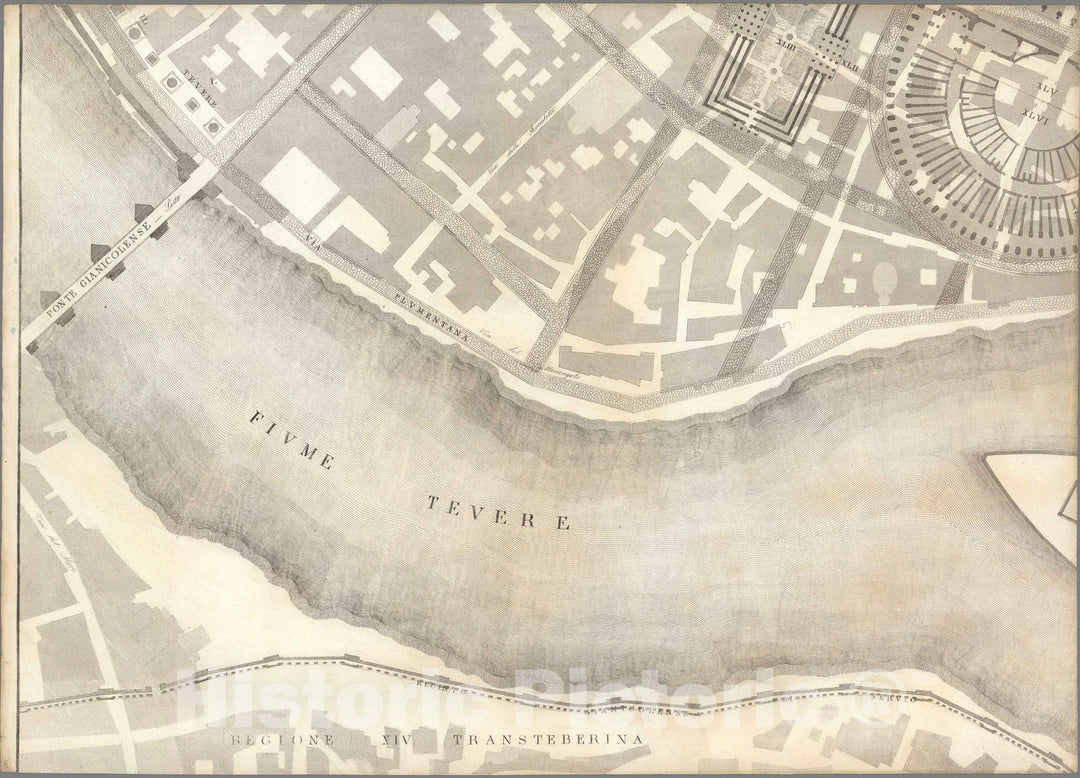 Historic Map : Italy , Rome (Italy), TAV VI .B Pianta topografica della parte media di Roma antica 1847 , Vintage Wall Art