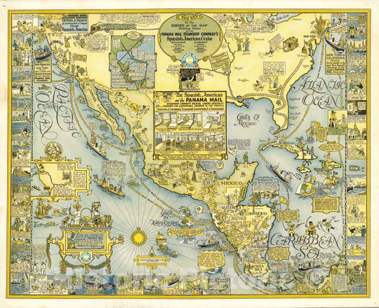 Historic Map : Panama Mail S.S. Co. The Sea Coastes of America 1928 - Vintage Wall Art