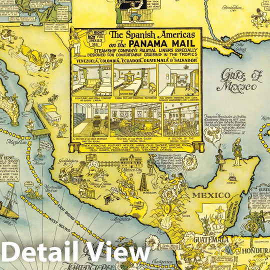 Historic Map : Panama Mail S.S. Co. The Sea Coastes of America 1928 - Vintage Wall Art