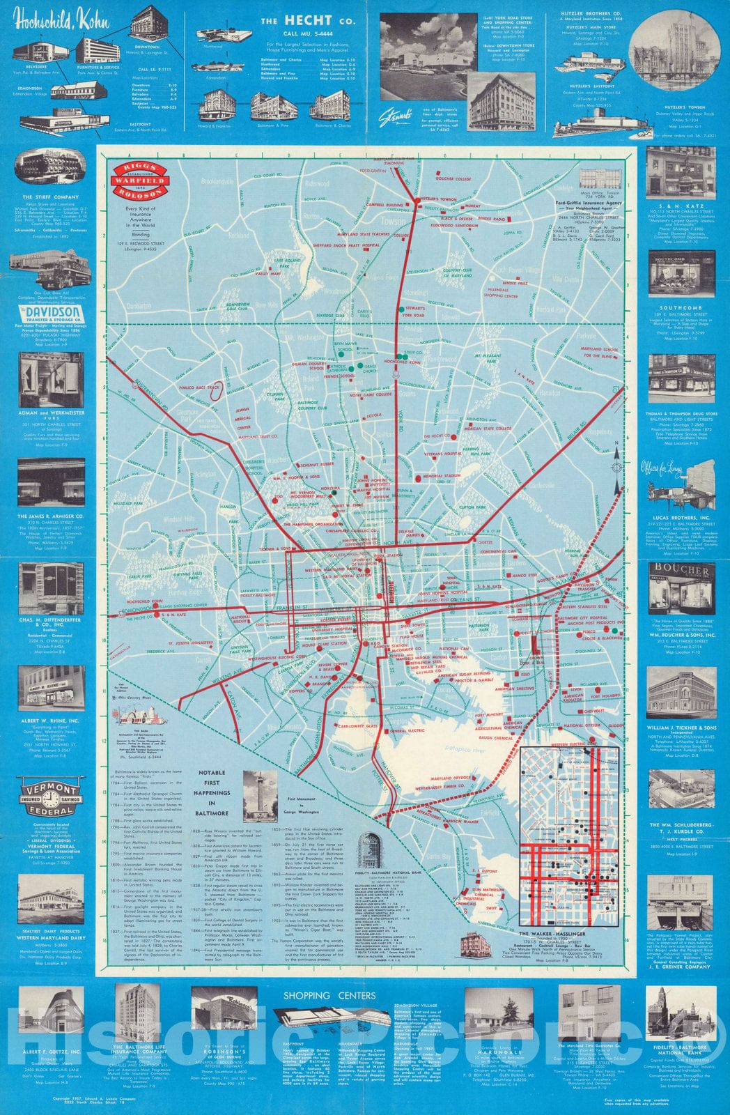 Historic Map : Map of Baltimore. Edward A. Luzzie Company, 1957 - Vintage Wall Art