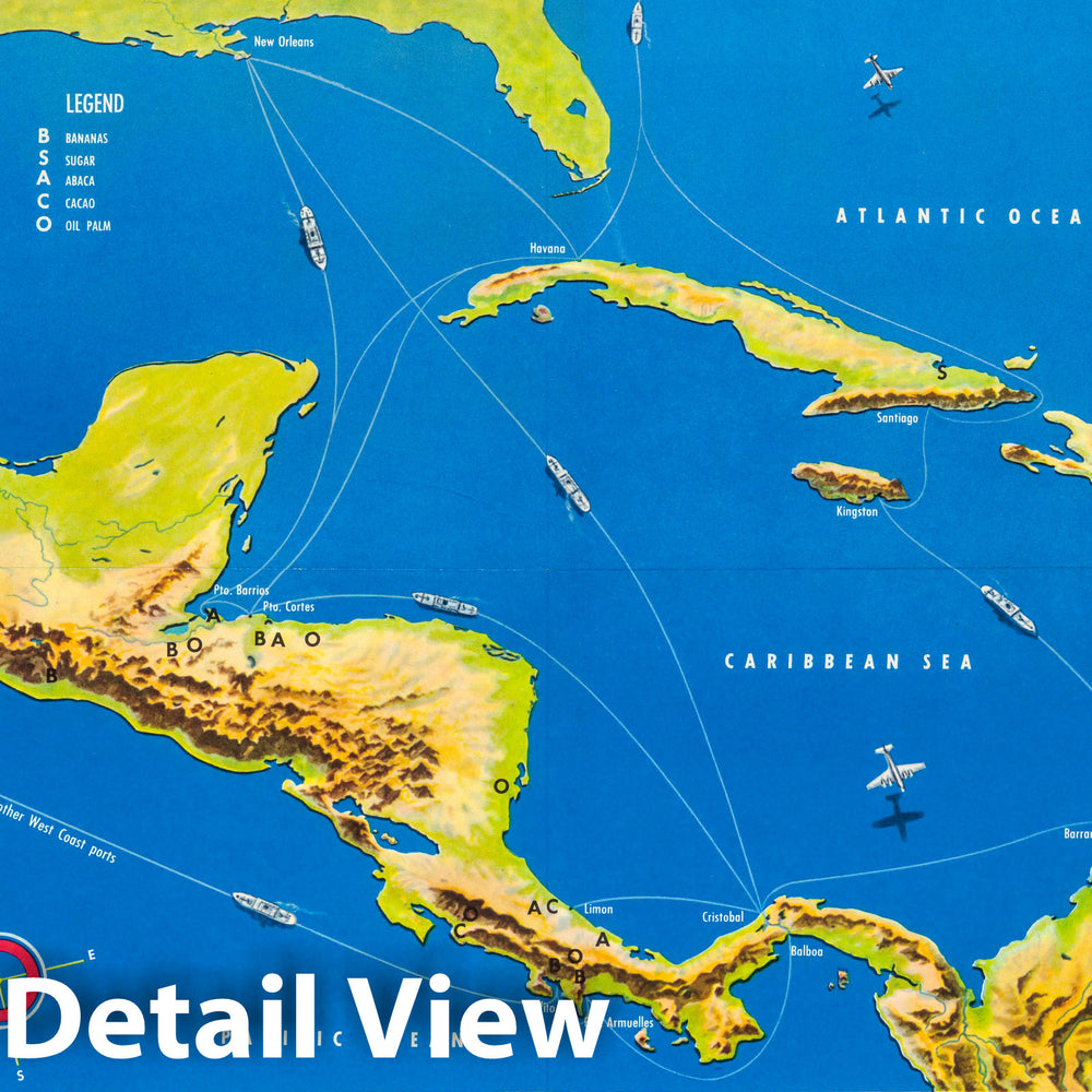 Historic Map : Bananaland : Middle America 1958 - Vintage Wall Art