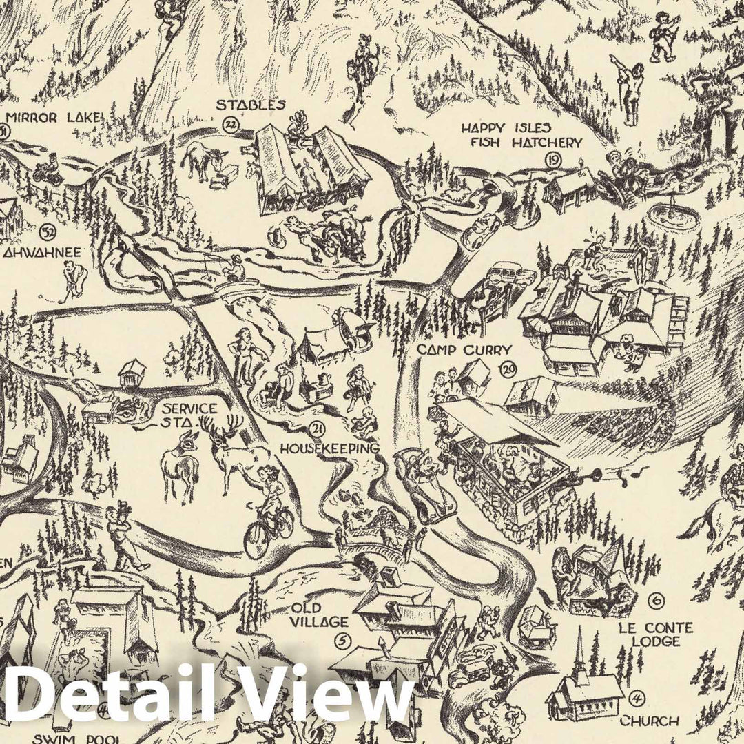 Historic Map - The Valley, Yosemite National Park 1946 - Vintage Wall Art