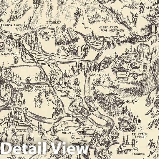 Historic Map - The Valley, Yosemite National Park 1946 - Vintage Wall Art