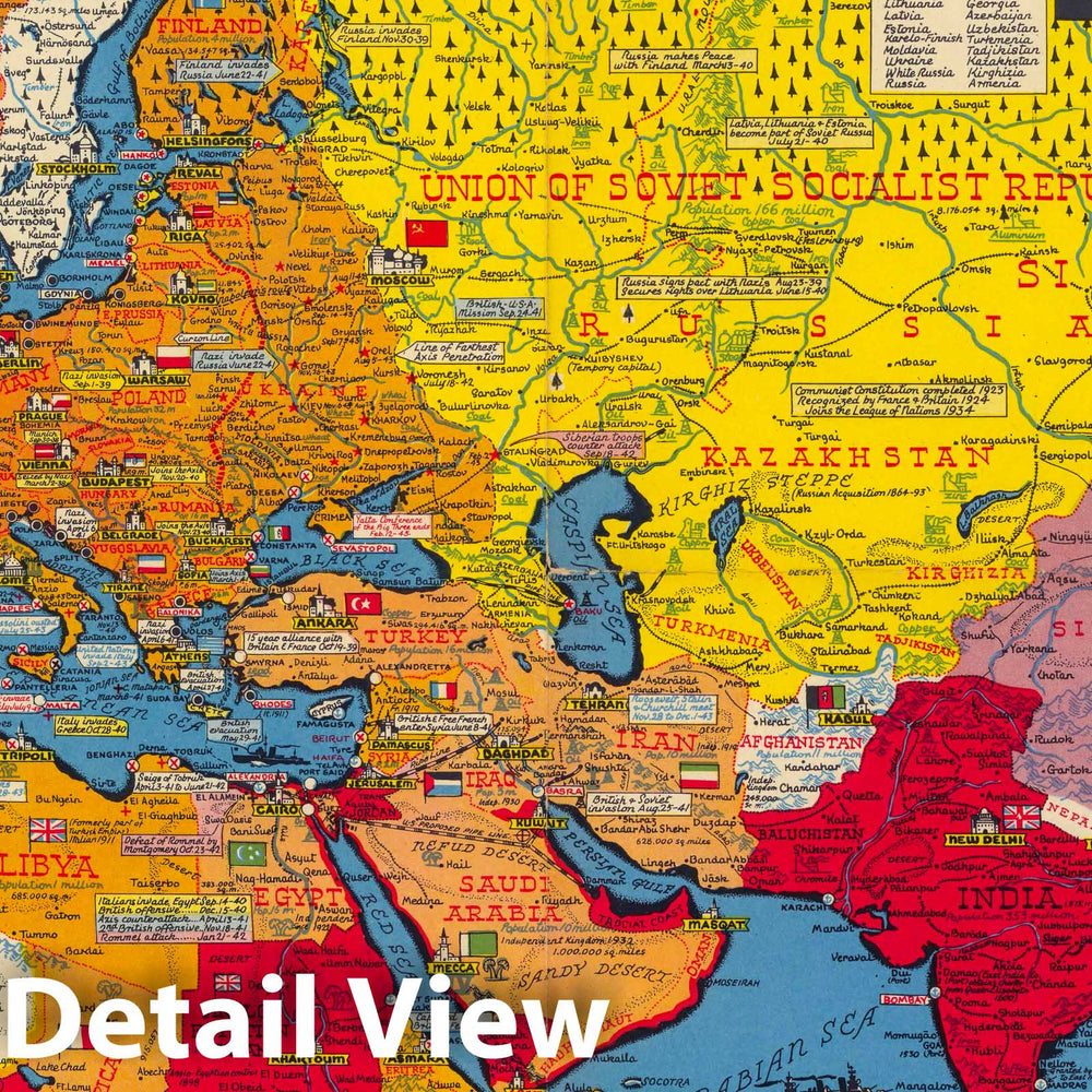 Historic Map : Dated events map of world conquests, 1945 - Vintage Wall Art