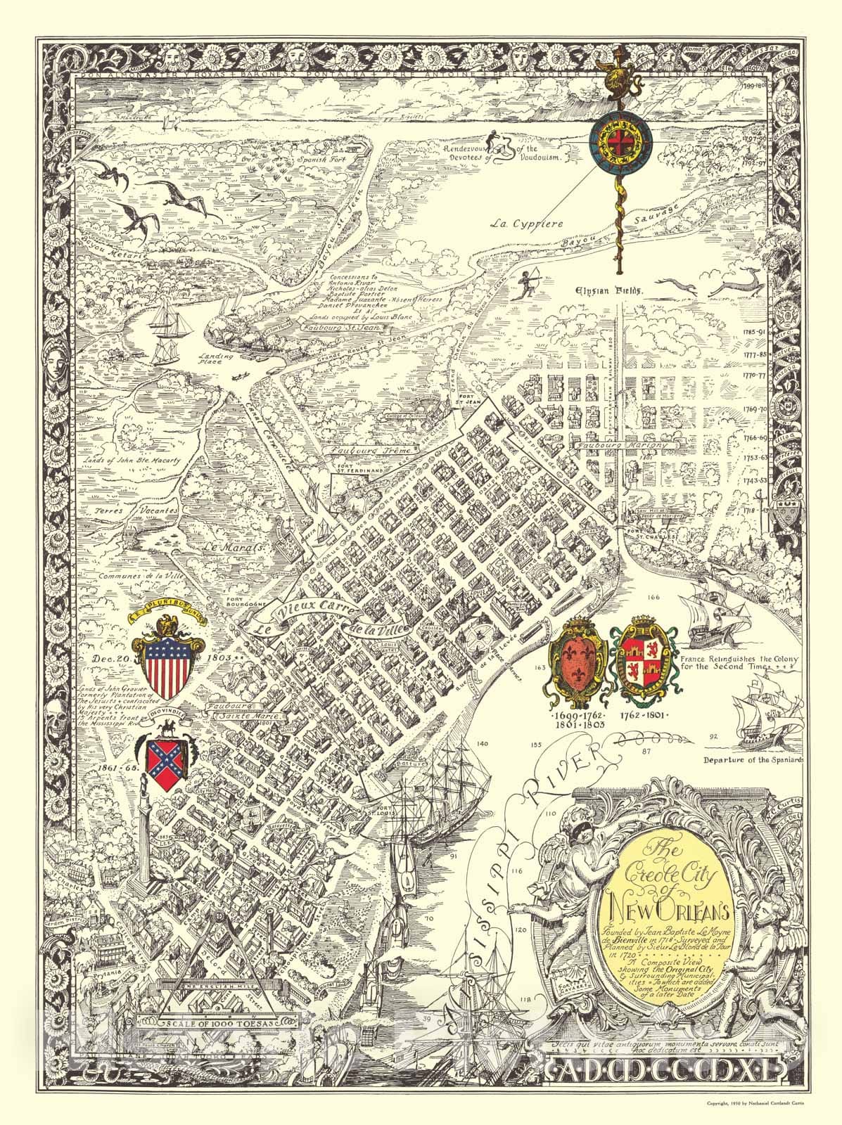 Historic Map - The creole city of New Orleans 1930 - Vintage Wall Art