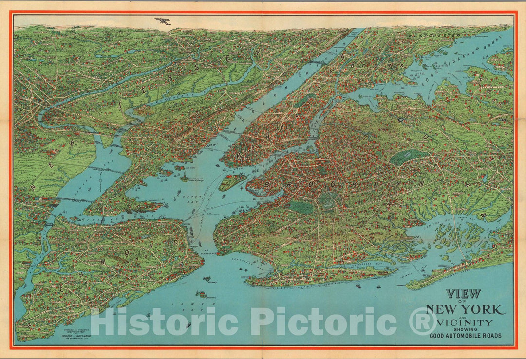 Historic Map : View of New York and vicinity showing good automobile roads 1925 - Vintage Wall Art