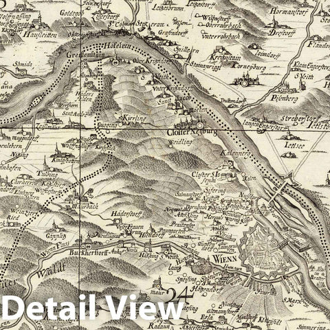 Historic Map : Austria, Topographic map of lower Austria by Georg Matthaus Vischer, 7. Archiducatus Austriae inferioris 1697 , Vintage Wall Art