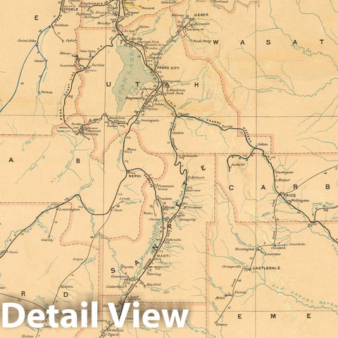 Historic Map : Post route map of the state of Utah, 1900 - Vintage Wall Art